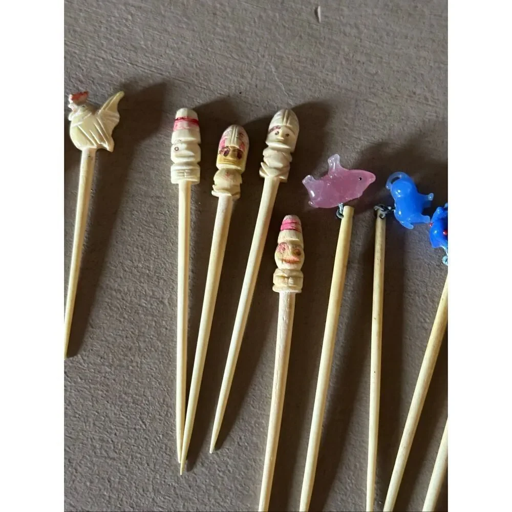 Vintage hand carved cocktail picks